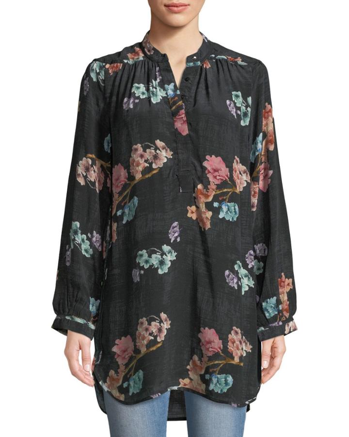 Natasha Botanical-print Long-sleeve Tunic
