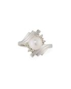 14k Asymmetric Pearl & Diamond Ring,
