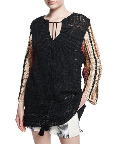 Cropped-sleeve Crochet Top