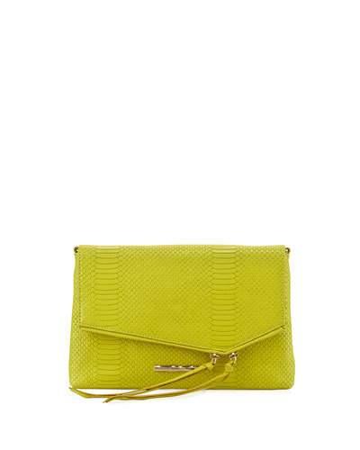 Britt Python-embossed Clutch Bag, Citron