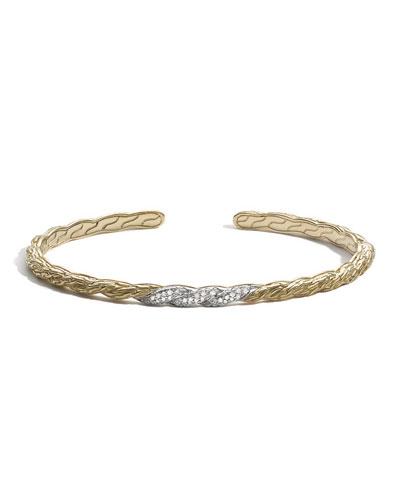 Classic Chain Twisted 18k Diamond Slim Flex Cuff,