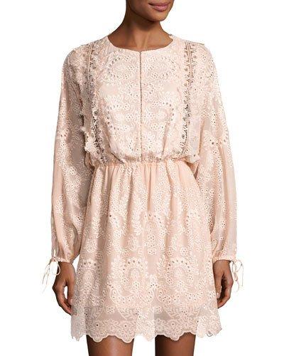 Embroidered Soft Lace Dress, Pink