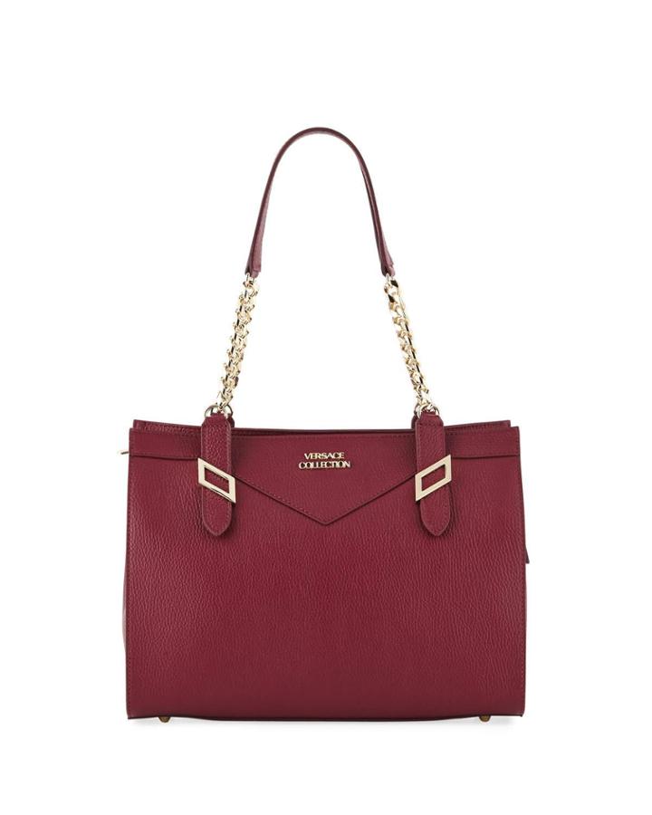 Pebbled Leather Chain Satchel Bag, Red