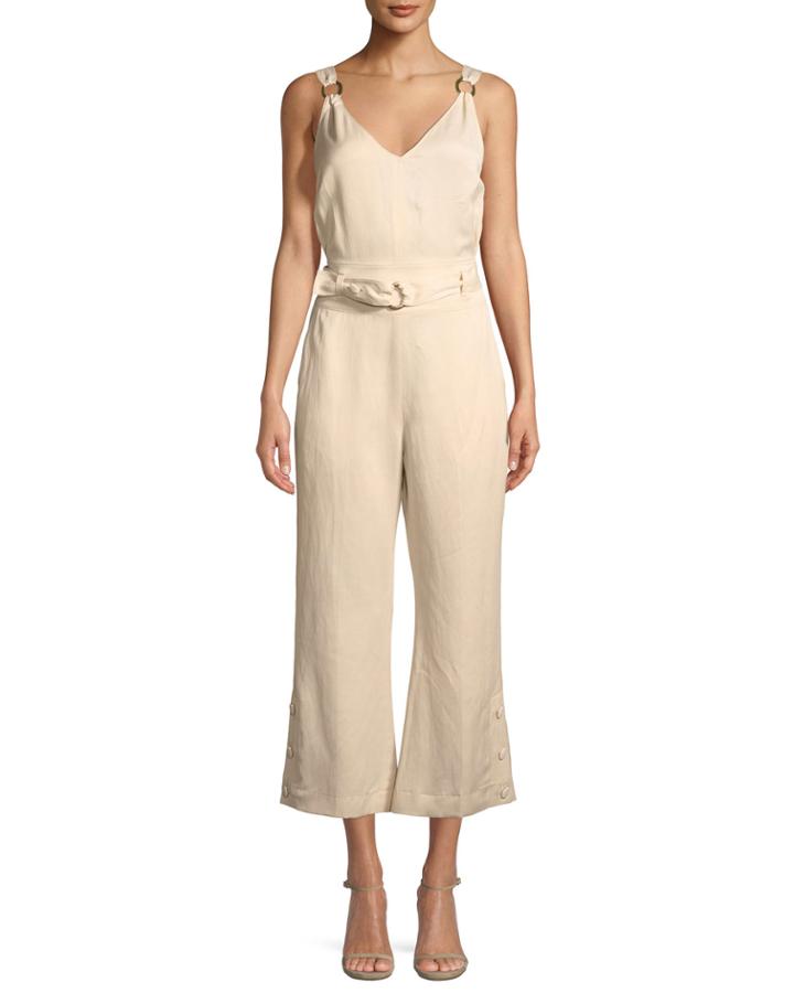 Sleeveless Belted Flared-leg Jumpsuit