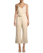 Sleeveless Belted Flared-leg Jumpsuit