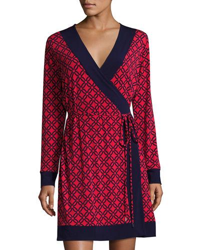 Faux-wrap Long-sleeve Border Dress
