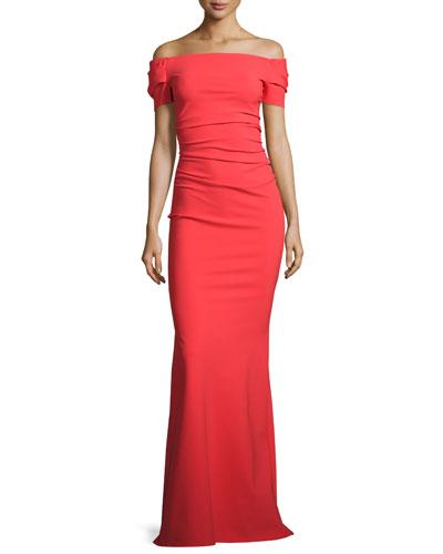 Briseide Off-the-shoulder Ruched Gown, Orange