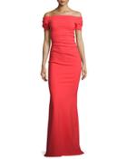 Briseide Off-the-shoulder Ruched Gown, Orange