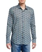 Men's Semi-fitted Long-sleeve Car Print