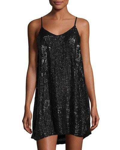 Rectangle-beaded Shift Dress, Black