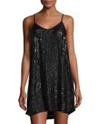 Rectangle-beaded Shift Dress, Black