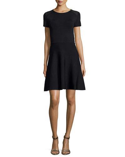 Short-sleeve Fit-&-flare Dress, Black