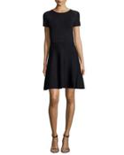 Short-sleeve Fit-&-flare Dress, Black