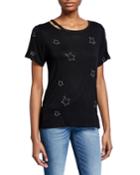 Star Embroidered Short-sleeve Slit-neck T-shirt