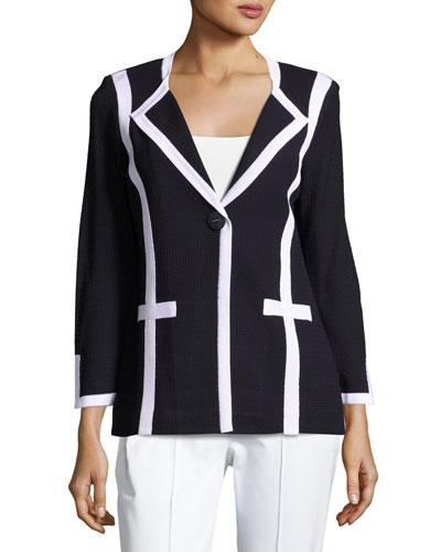 Contrast-trim Knit Jacket, Blue/white
