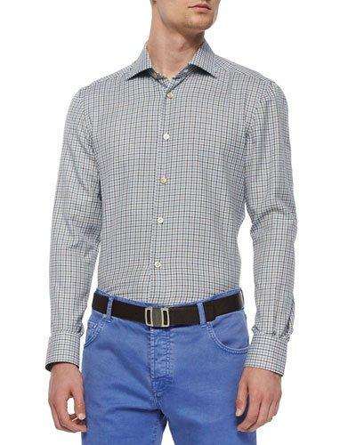 Check Long-sleeve Woven Shirt, Brown/blue
