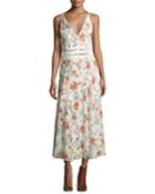 Heliopolis Sleeveless A-line Floral-print Dress W/ Corset