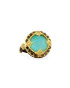 Old World Turquoise Doublet Ring W/ Mixed Diamonds,