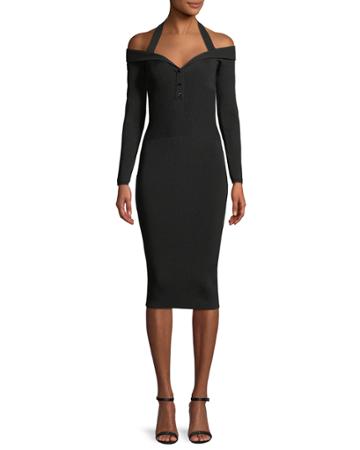 Laia V-neck Long-sleeve Fitted Knit Cocktail Dress