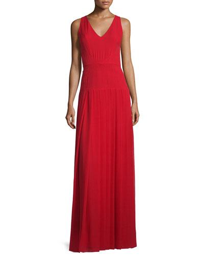 Silk Georgette V-neck Gown, Paprika