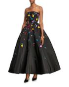 Strapless Splatter-embroidered Faille Gown
