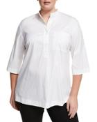 Cecilia Button-placket 3/4 Sleeve Poplin Shirt,