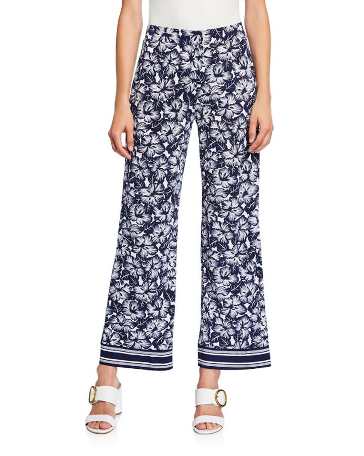 Floral Wide-leg Border Pants