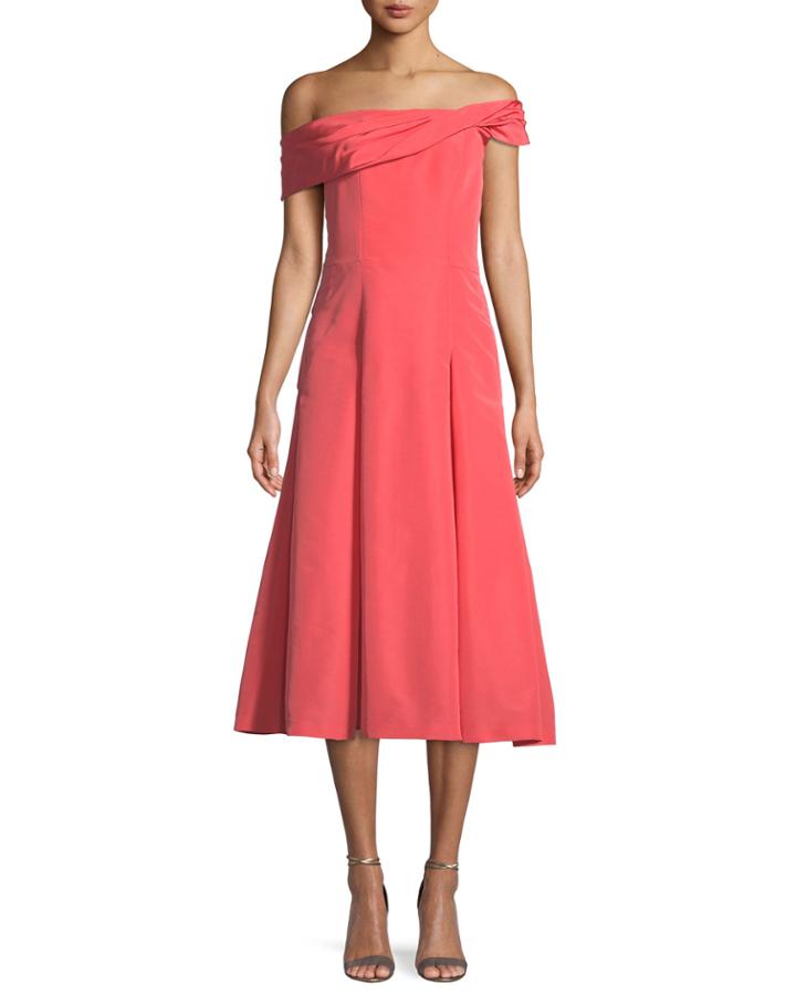 Off-the-shoulder Sleeveless Fit-and-flare Mid-calf Cocktail Dress