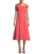 Off-the-shoulder Sleeveless Fit-and-flare Mid-calf Cocktail Dress