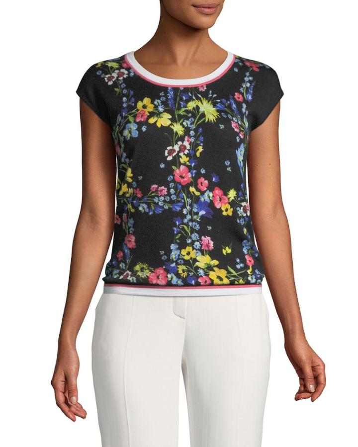 Floral Contrast-trim Top