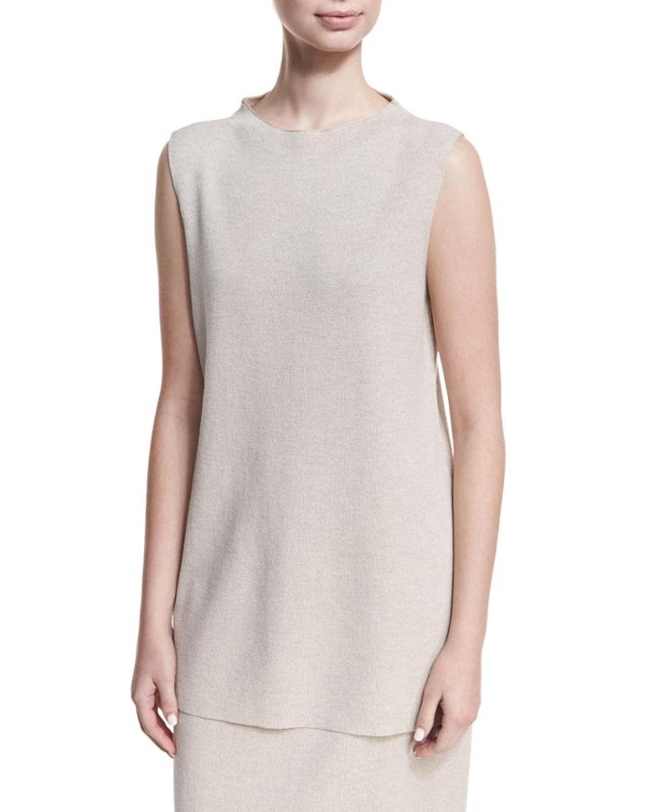 Mock-neck Sleeveless Washable Crepe Tunic