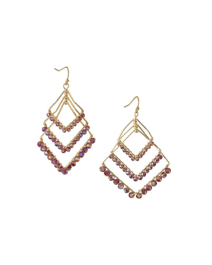 Crystal Layered Diamond-shaped Earrings, Purple