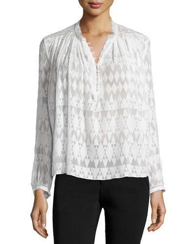Long-sleeve Fil Coupe Silk-blend Top,