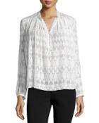 Long-sleeve Fil Coupe Silk-blend Top,