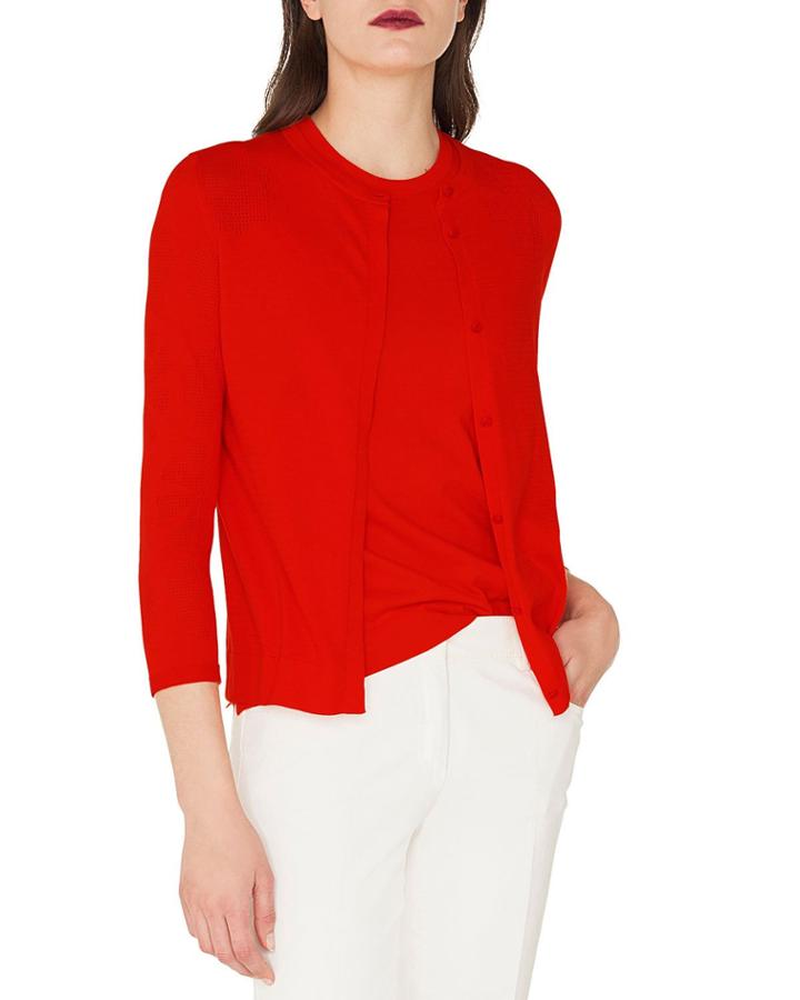 Long-sleeve Round-neck Button-down Floral-jacquard Cardigan