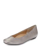 Stansie Scalloped Leather Flat, Pewter
