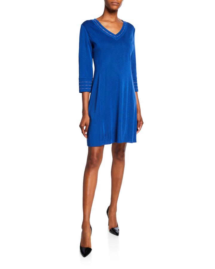 Petite V-neck 3/4-sleeve Knee-length Dress