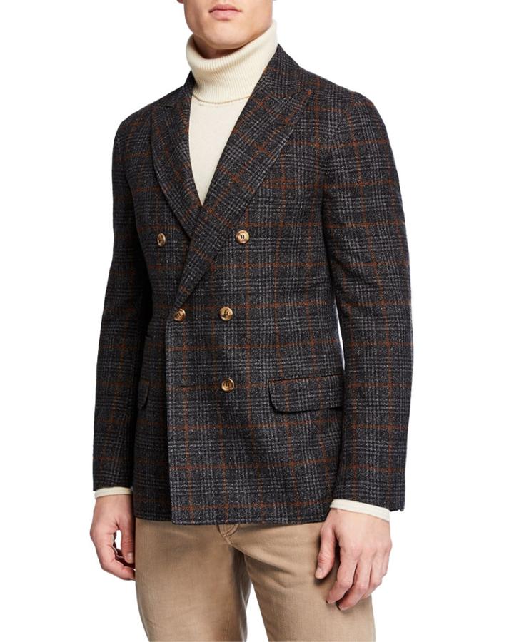 Men's Double-breasted Plaid Blazer