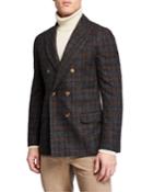 Men's Double-breasted Plaid Blazer
