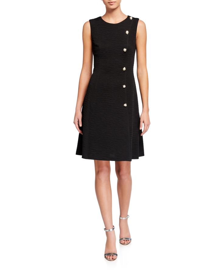 Sleeveless Fit-&-flare Dress W/ Pearly Buttons