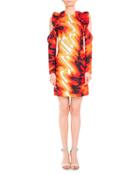 Psychedelic-print Ruffled Cold-shoulder Dress, Red Waves
