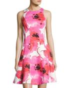 Poppy Fit-and-flare Dress, Red/white