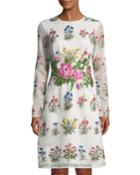 Long-sleeve Floral-embroidered Dress