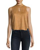 Faux-suede Studded Crop Top