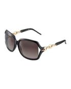 Open-temple Square Sunglasses, Shiny Black/gold