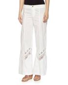 Lakewood Lace-inset Wide-leg Pants, White
