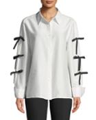 Bow-sleeve Button-front Cotton-silk