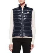 Ghany Shiny Quilted Puffer Vest, Navy