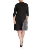 Plus Size Colorblock 3/4-sleeve Angled Bottom Dress
