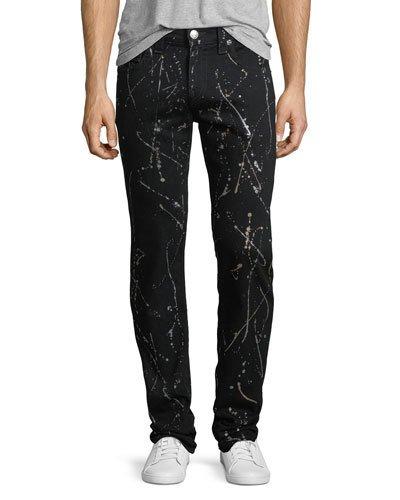 Paint-splattered Skinny Flap-back Jeans